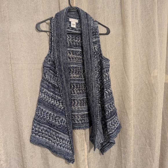 Sweaters - 44. Cozy Blue and White Knit Poncho Sweater